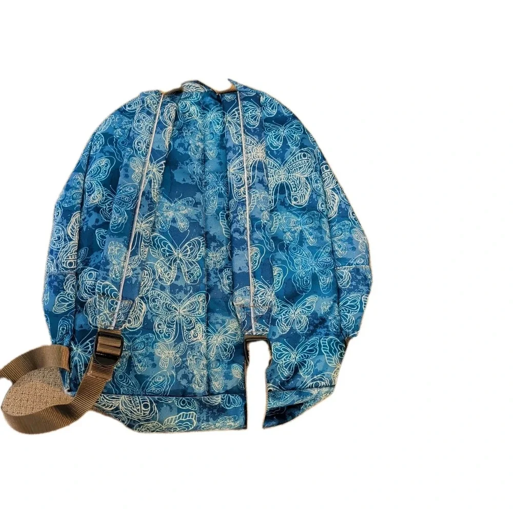 LL Bean Backpack Blue Butterflies Tons of Pockets Adjust Straps All Zippers Work
